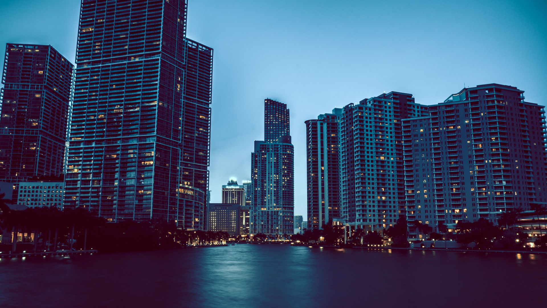 Miami, skyscrapers, night, cityscapes, tourism, travel (horizontal)