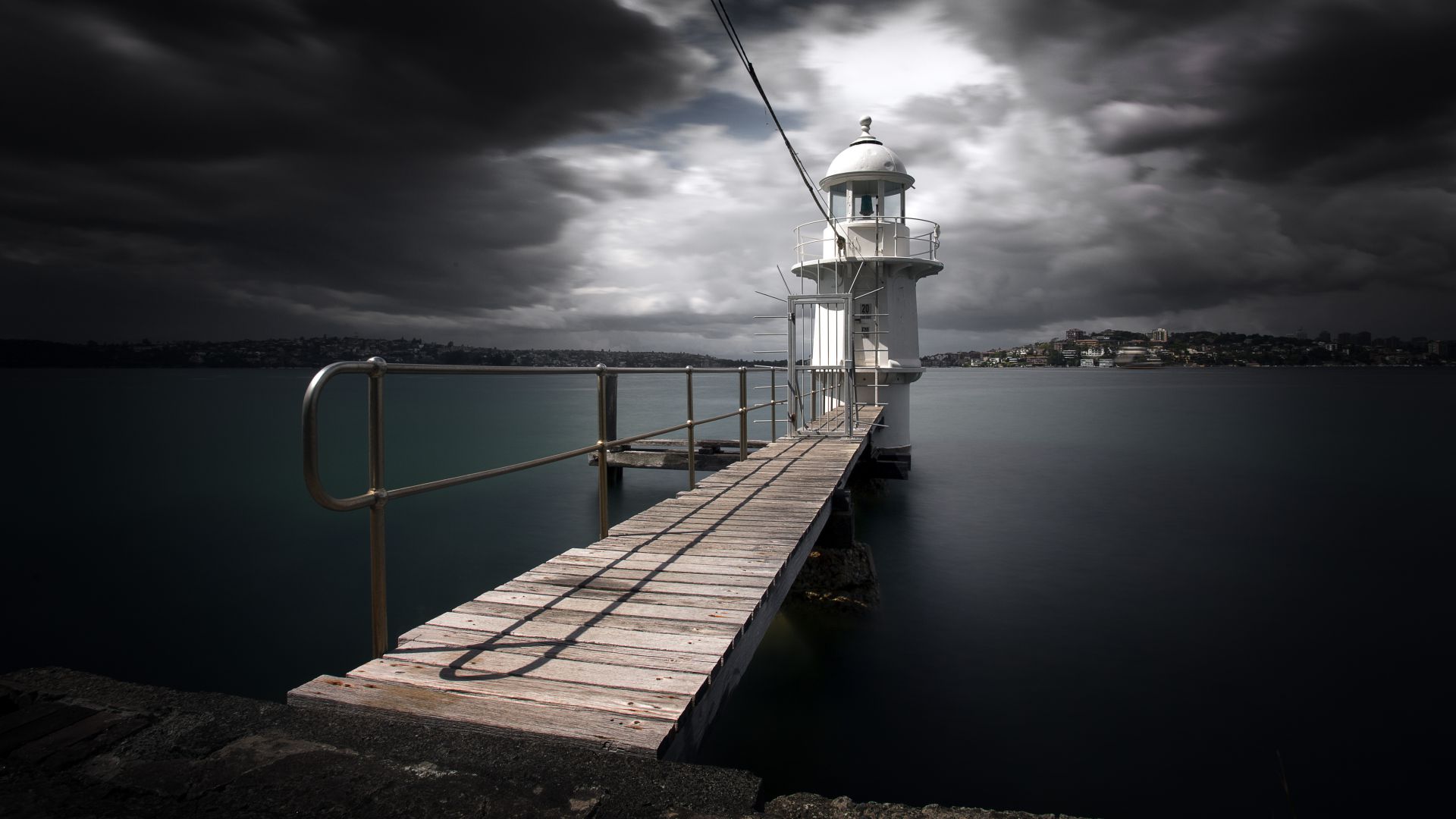Sydney Harbour, 5k, 4k wallpaper, 8k, lighthouse, river, pierce, clouds (horizontal)