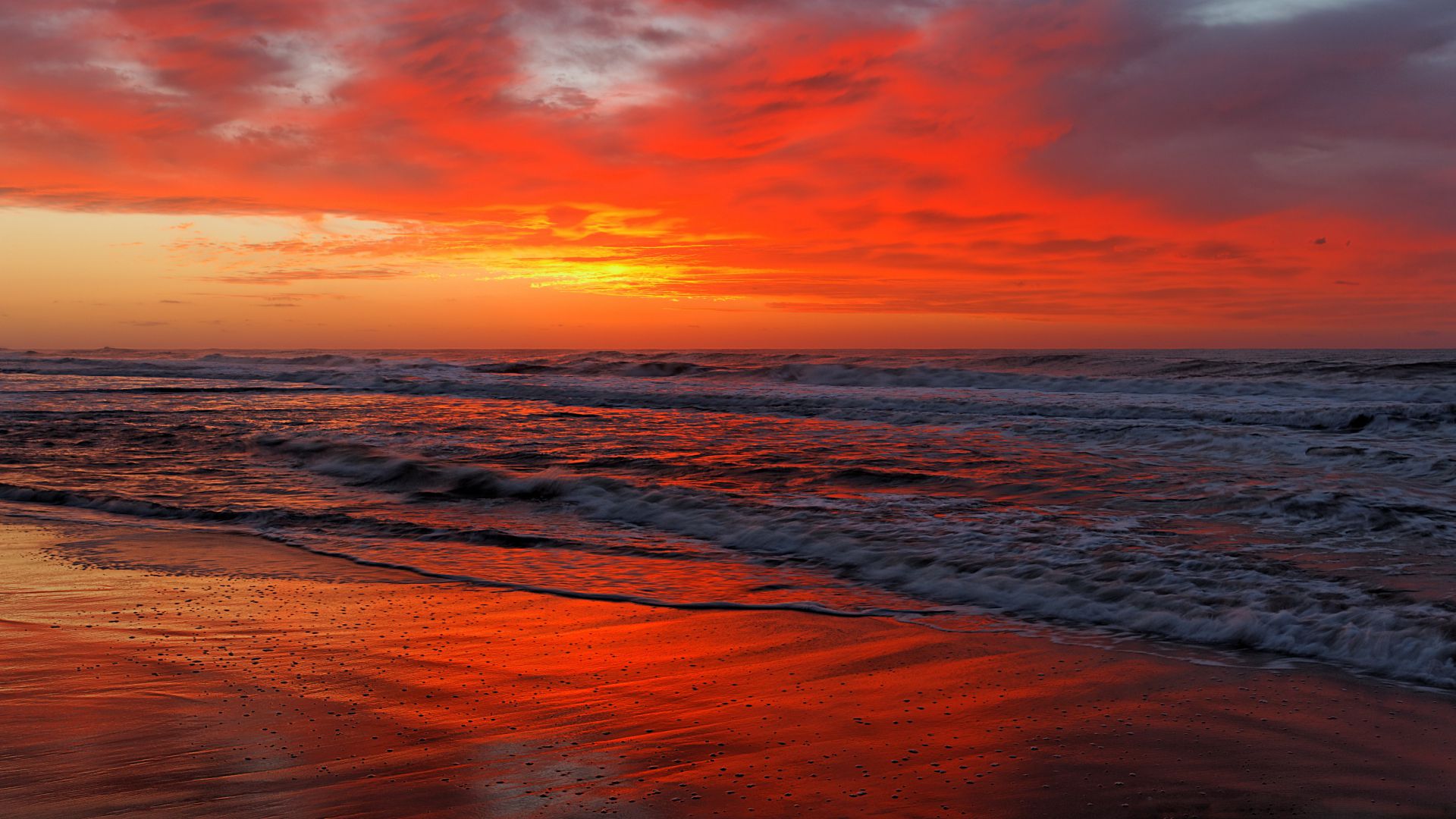 Ocean, 5k, 4k wallpaper, sea, sunset, shore, beach (horizontal)