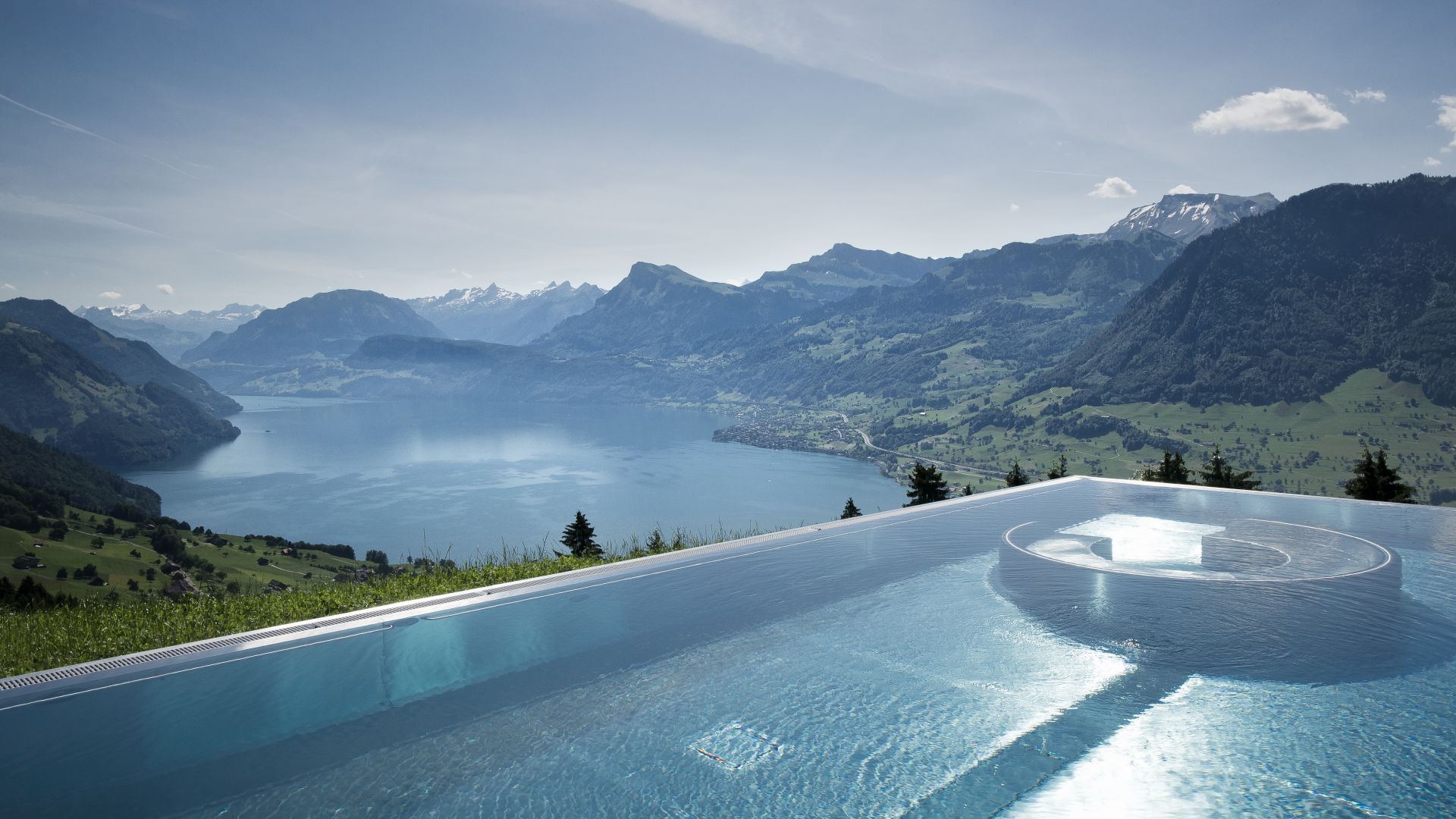 Hotel Villa Honegg, 5k, 4k wallpaper, 8k, Bürgenstock, Switzerland, infinity pool, pool, travel, tourism (horizontal)