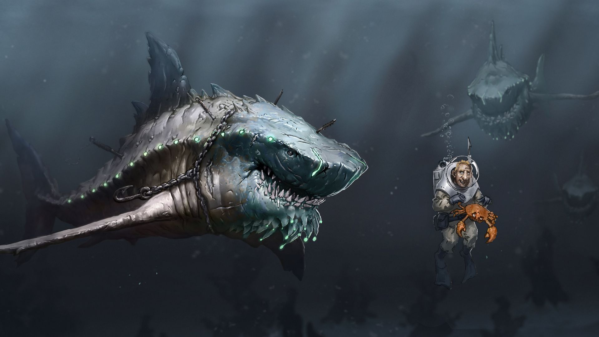 Megalodon, shark, art (horizontal)