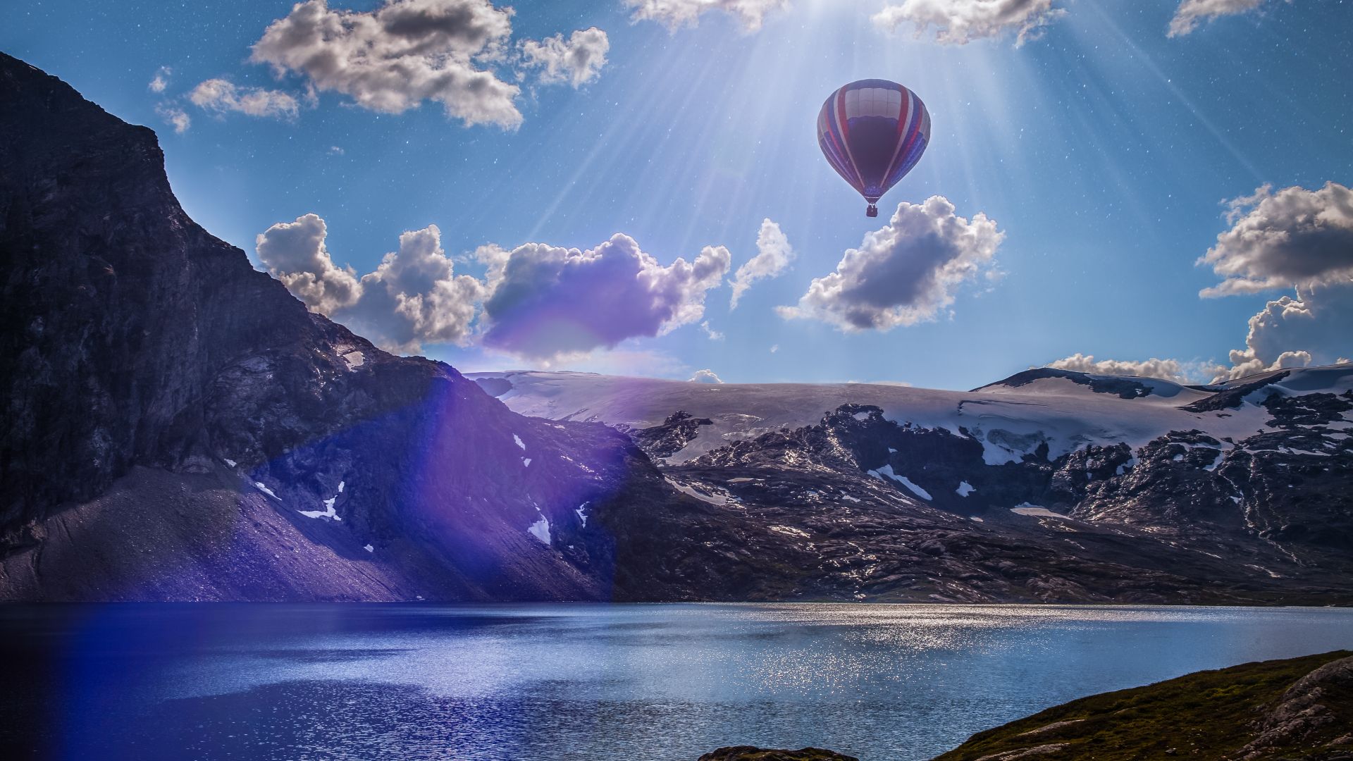 Norway, 4k, 5k wallpaper, 8k, balloon, lake, mountains, clouds (horizontal)