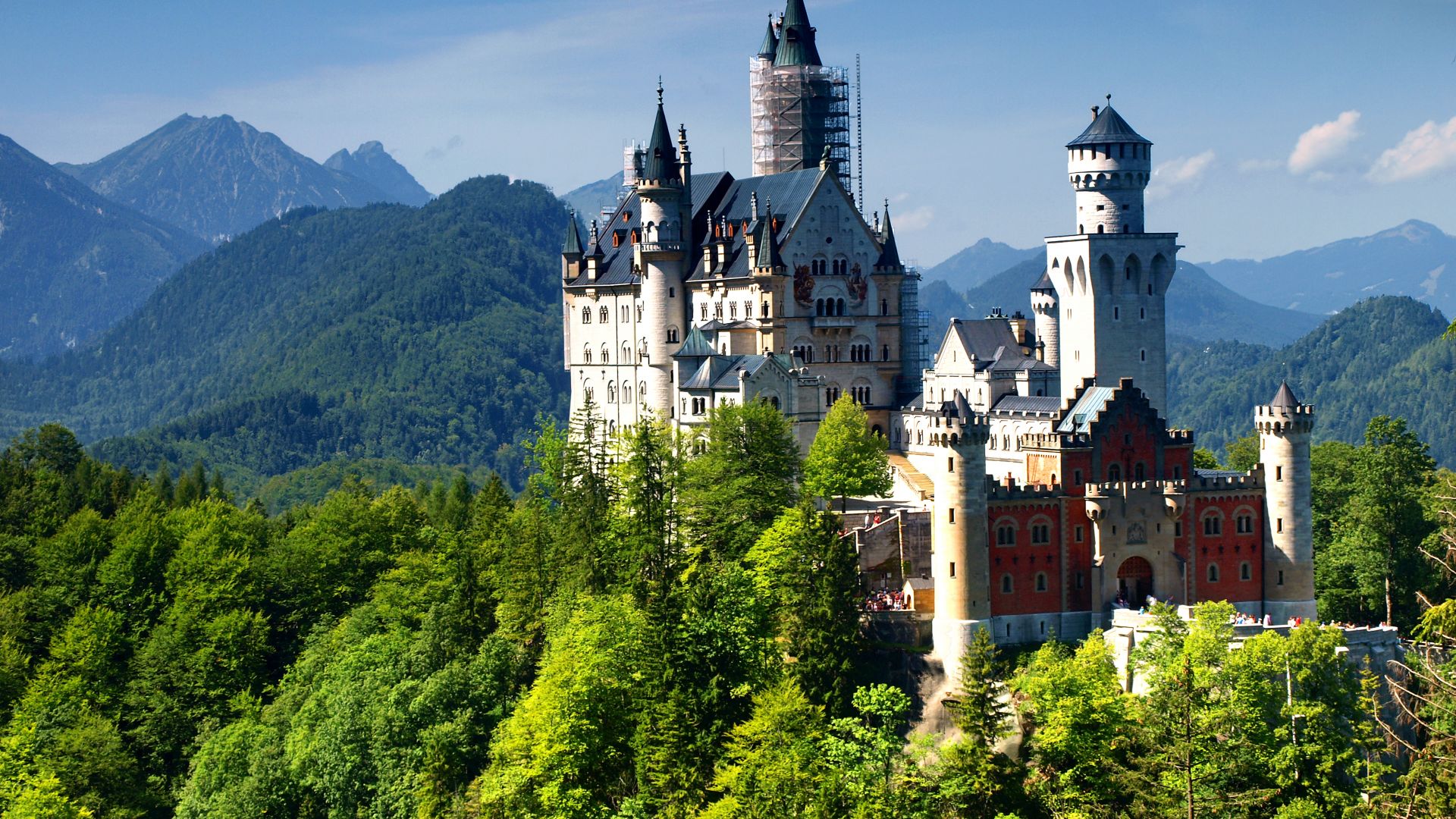 Neuschwanstein Castle, Bavaria, Germany, Alps, mountain, castle, travel, tourism (horizontal)