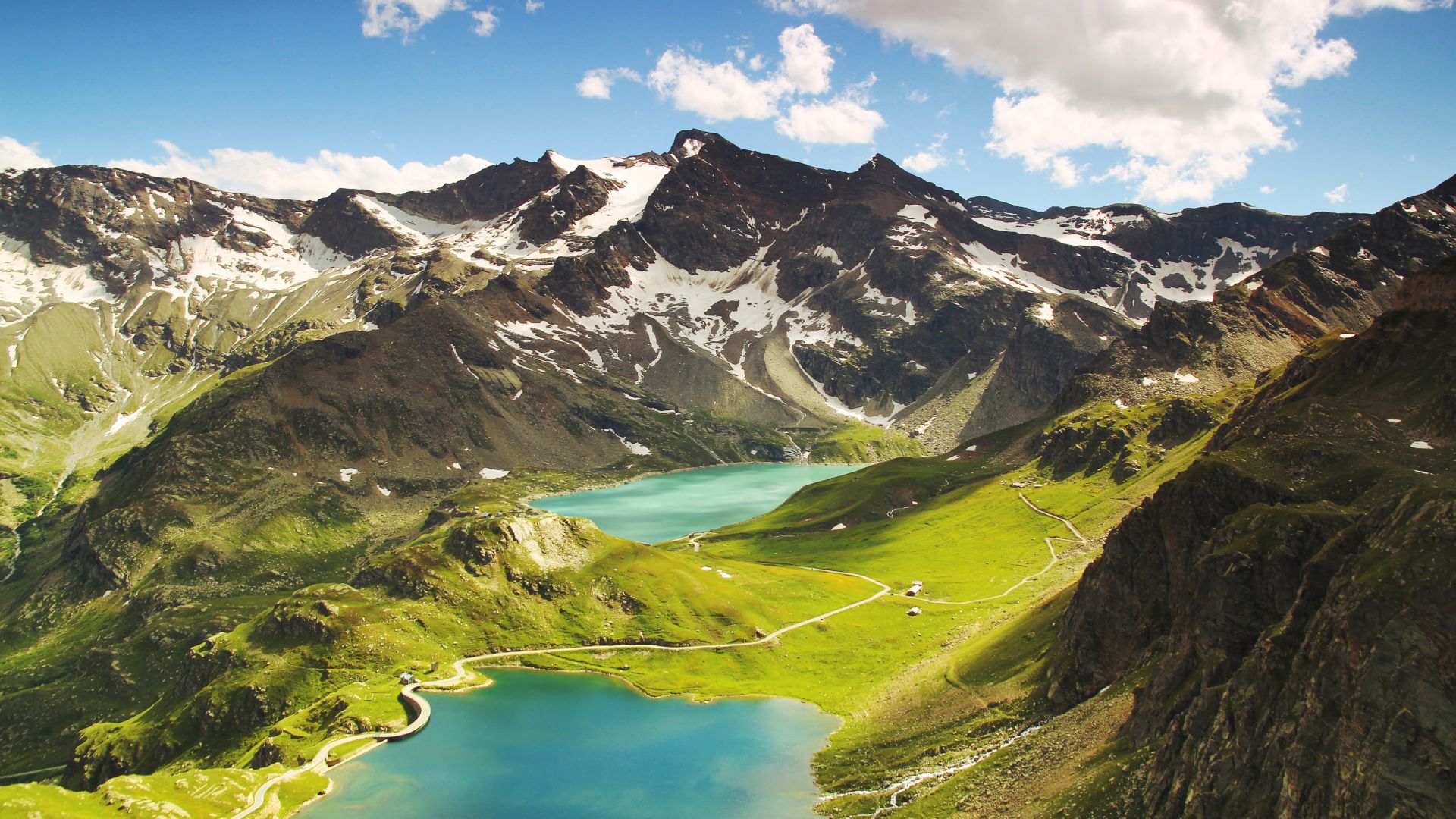 Ceresole Reale, 4k, 5k wallpaper, Italy, mountains, lake, hills. clouds (horizontal)