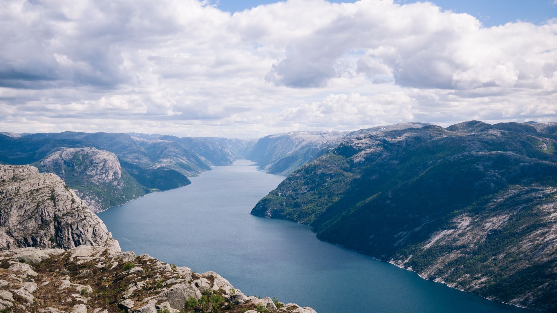 Norway, 5k, 4k wallpaper, river, mountains, clouds (horizontal)