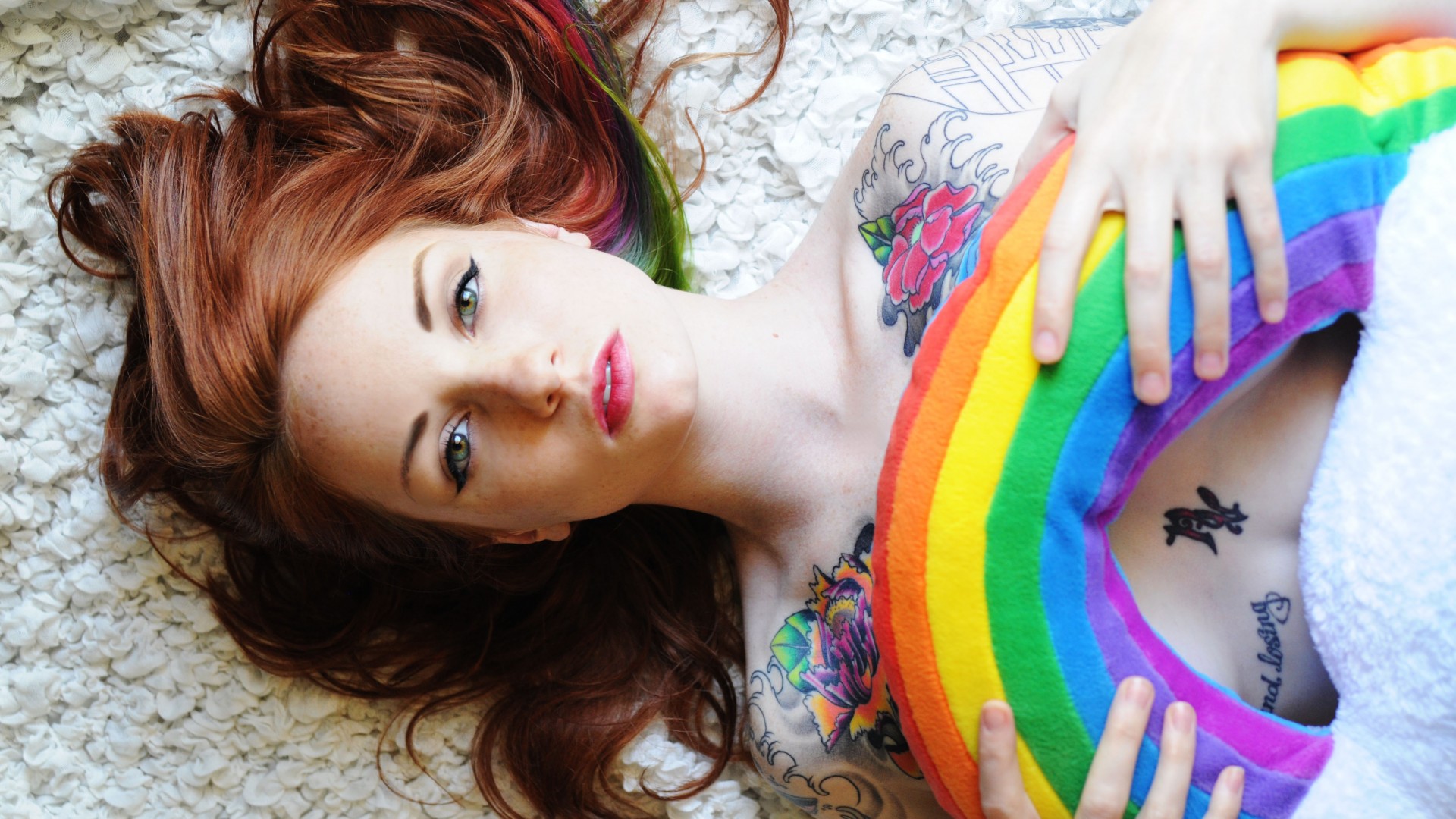 Kemper Suicide, model, rainbow, tattoo, a new school, the Chinese, the character,  (horizontal)
