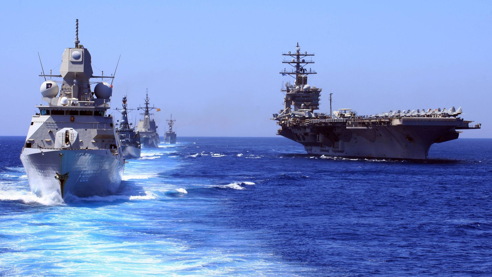 USS Halyburton, FFG-40, USS Eisenhower, CVN-69, Oliver Hazard Perry class, frigate, USA Navy (horizontal)