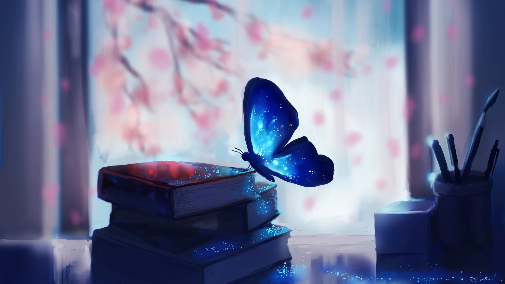 Butterfly, books, magic, art (horizontal)