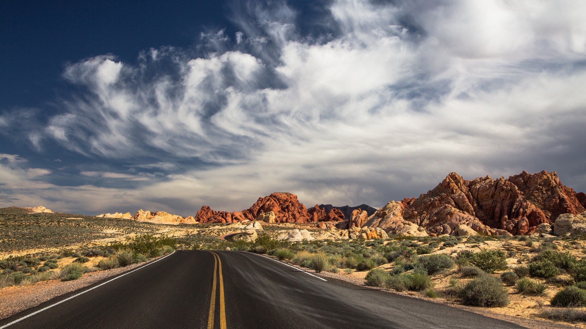 Las Vegas, 4k, HD wallpaper, 5k, the Valley of Fire State Park, road, clouds, mountain, valley, day, sky (horizontal)