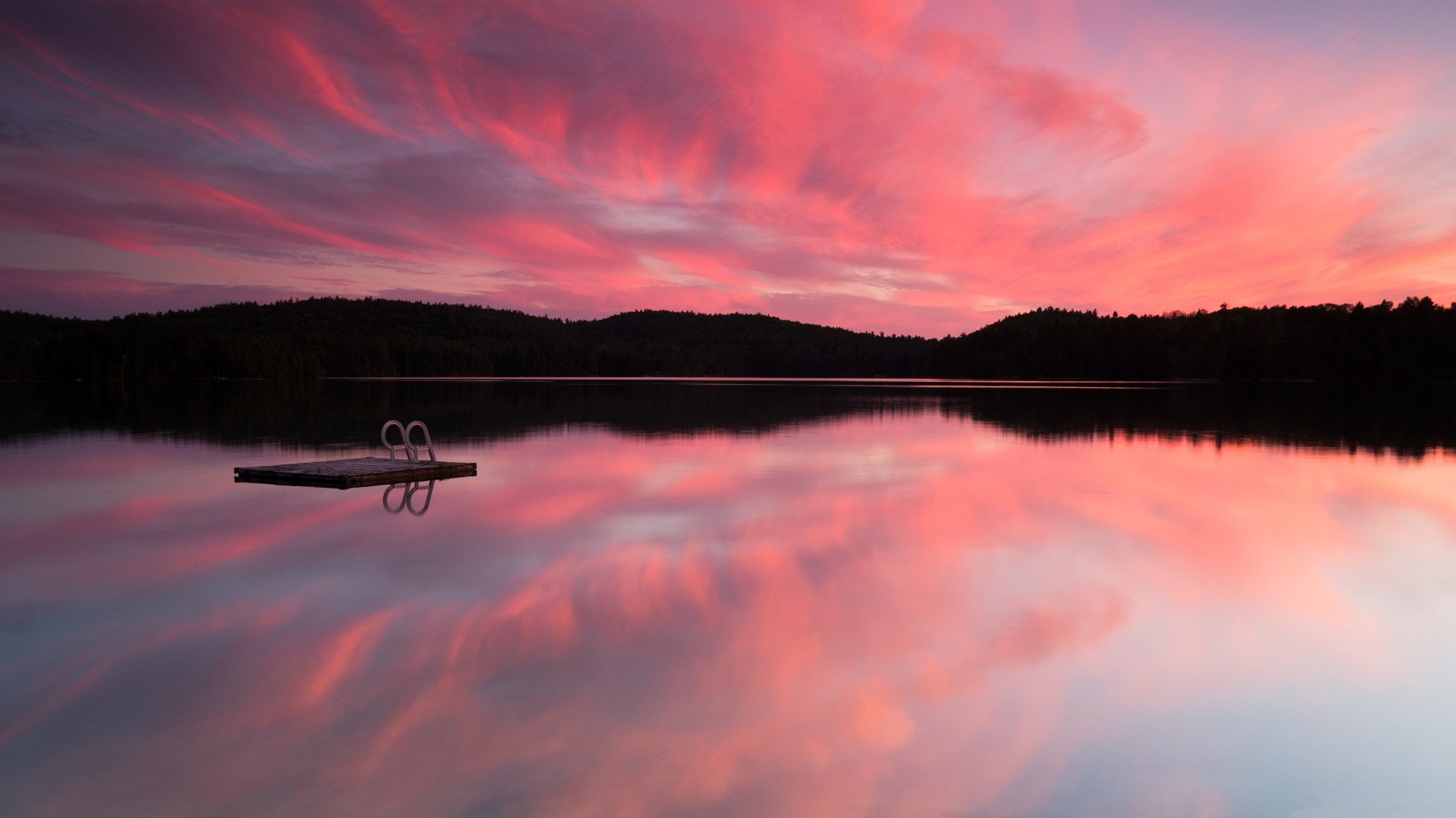 Lake, 4k, HD wallpaper, sea, pink sunset, sunrise, reflection, sky, clouds, water (horizontal)