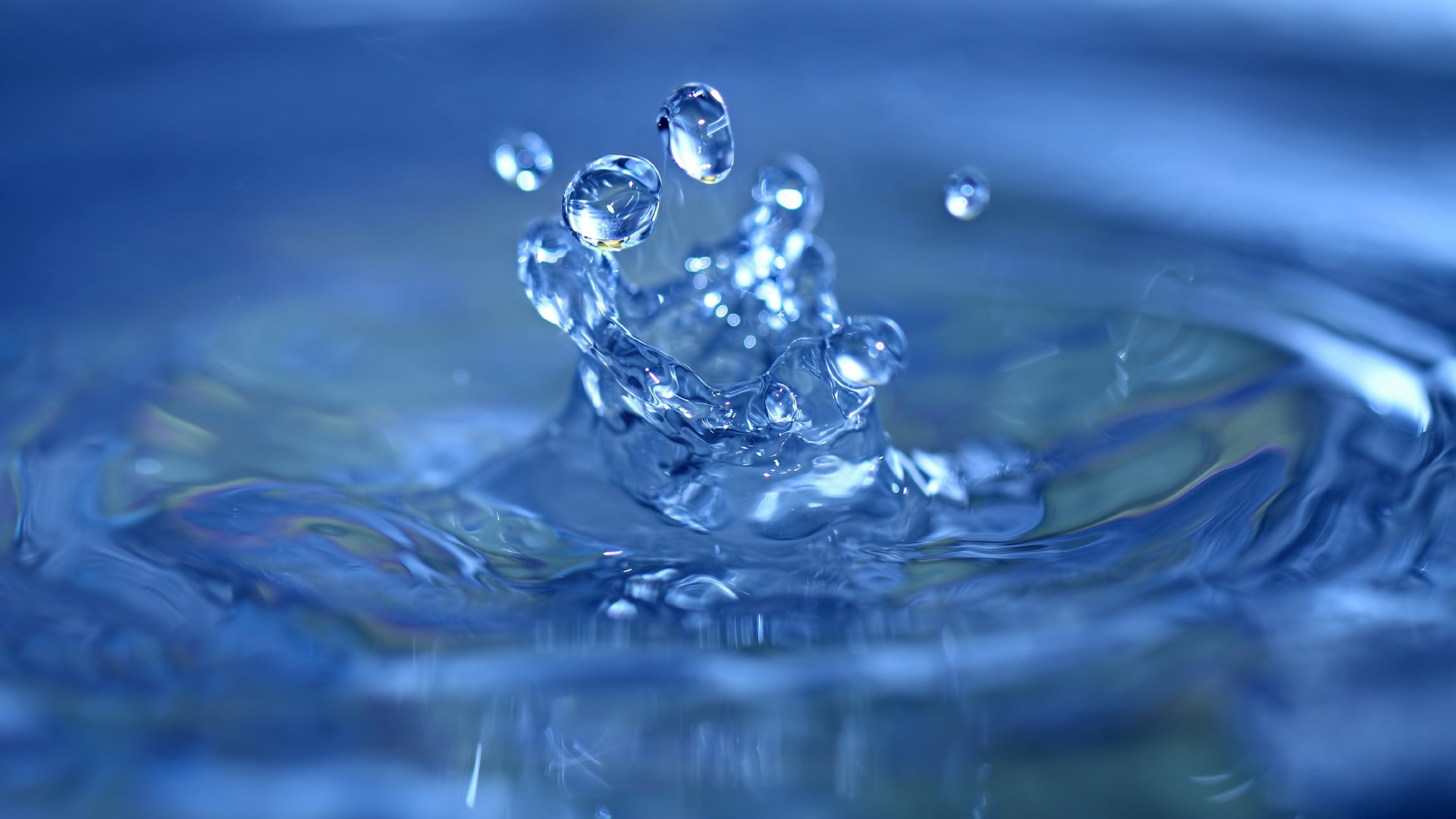water, 4k, 5k wallpaper, splash, drops, close-up, macro, blue (horizontal)