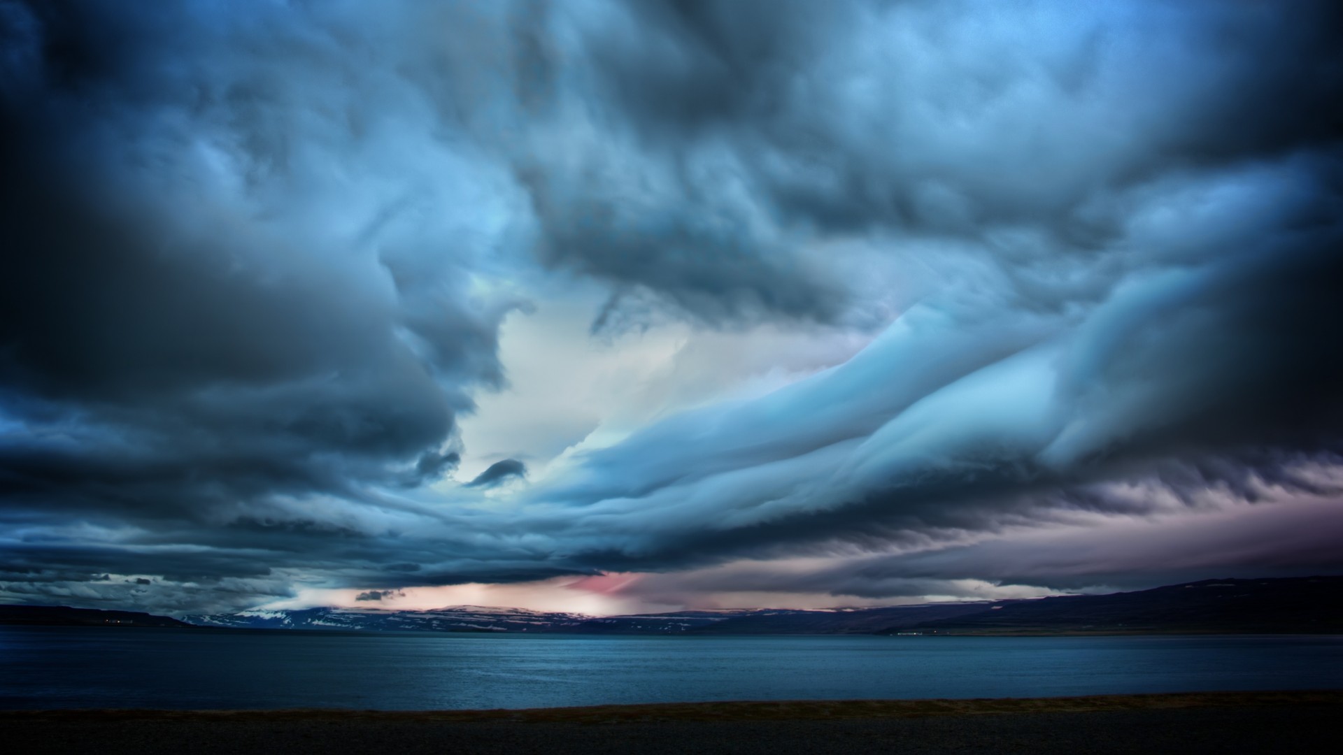 Clouds, 4k, HD wallpaper, sky, Iceland, beach, ocean, mountains, storm, blue (horizontal)