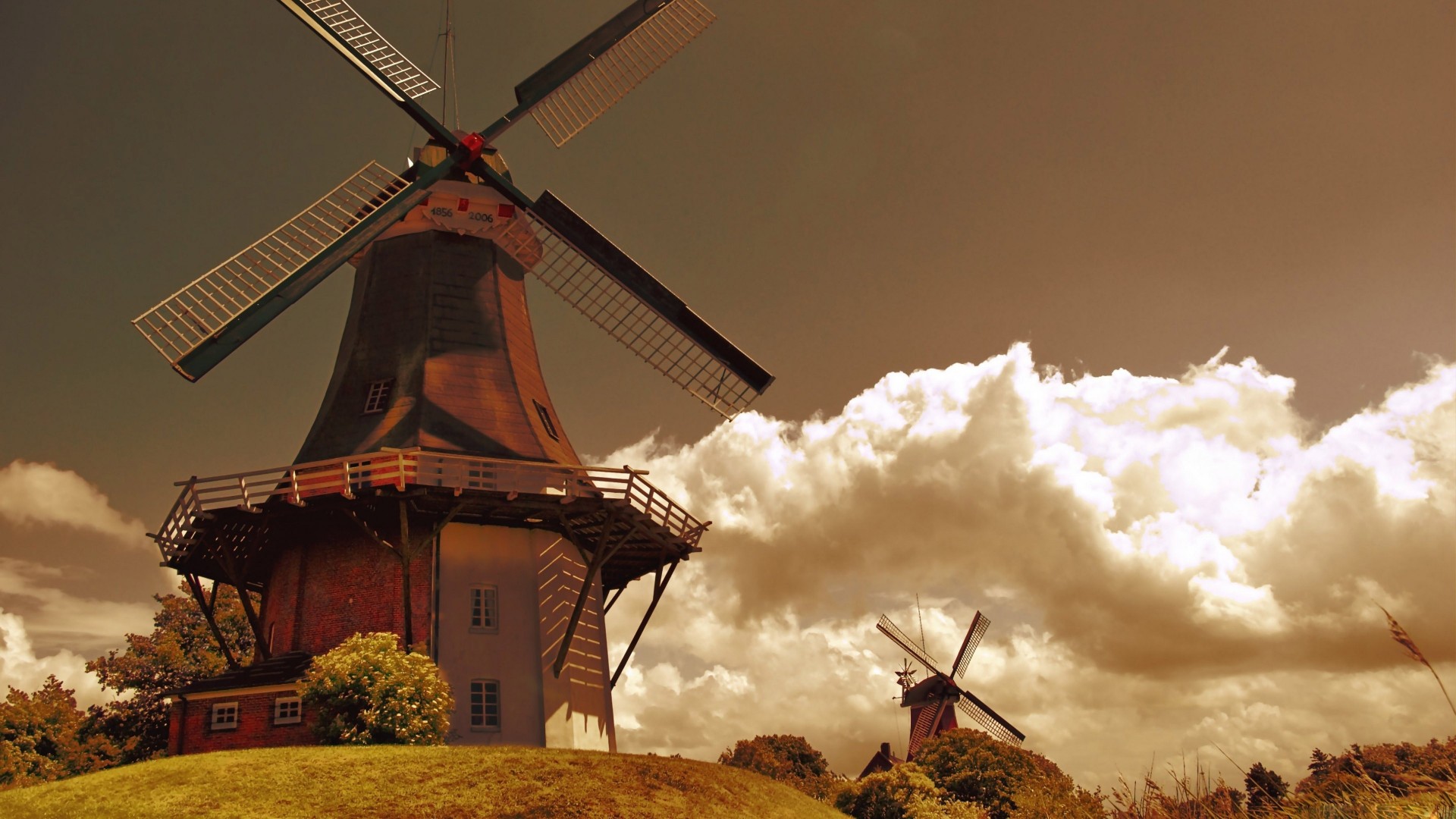 Holland, 4k, HD wallpaper, Mill, wind, field, sky, grass, nature, clouds, Netherlands (horizontal)