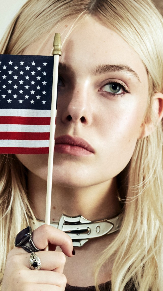 Elle Fanning, flag USA, look, Most popular celebs (vertical)
