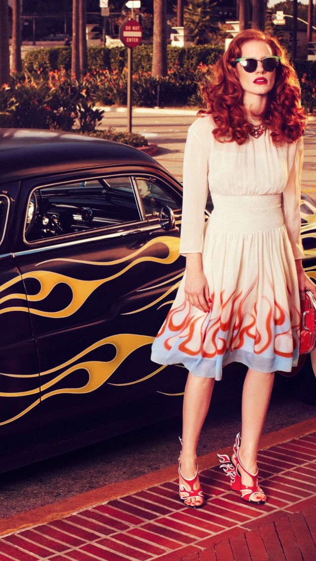 Jessica Chastain, Actress, television star, red hair, beauty, dress, red lips, car, glasses, Vogue Italia (vertical)