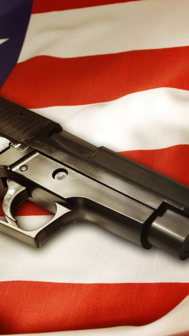 Gun, pistol, flag USA (vertical)