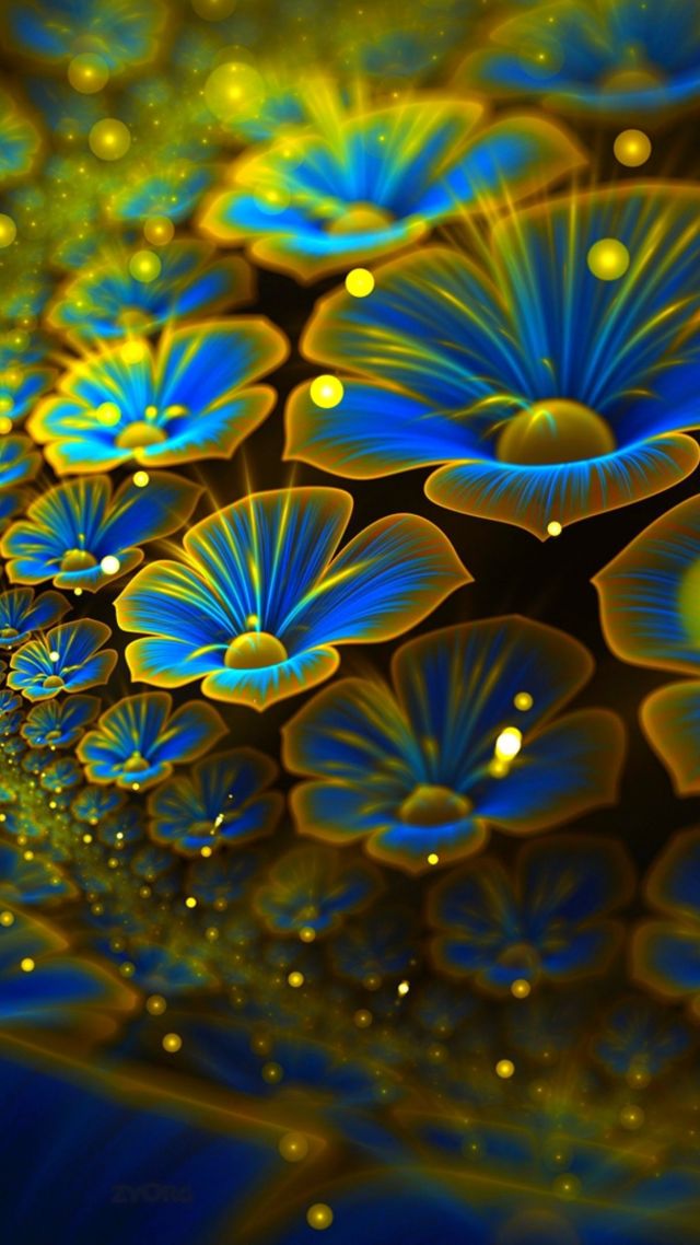 abstract, flowers, 4k, 5k, android wallpaper, blue, green, 3D (vertical)