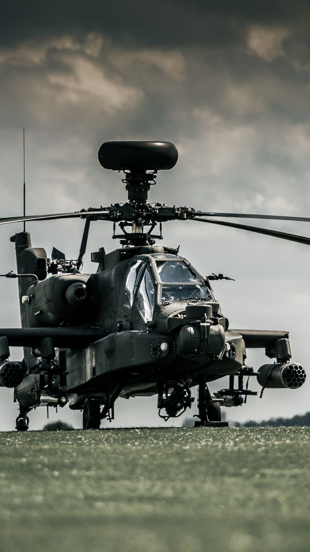 AH-64D Apache, attack helicopter, Royal Air Force, dark sky (vertical)
