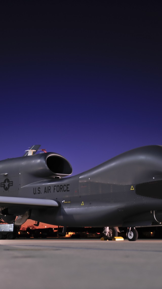 RQ-4, Global Hawk, Northrop Grumman, drone, Surveillance UAV, UAV, USA Army, U.S. Air Force, airdrome, sunset (vertical)