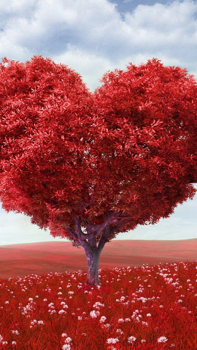 love image, heart, 4k, tree (vertical)