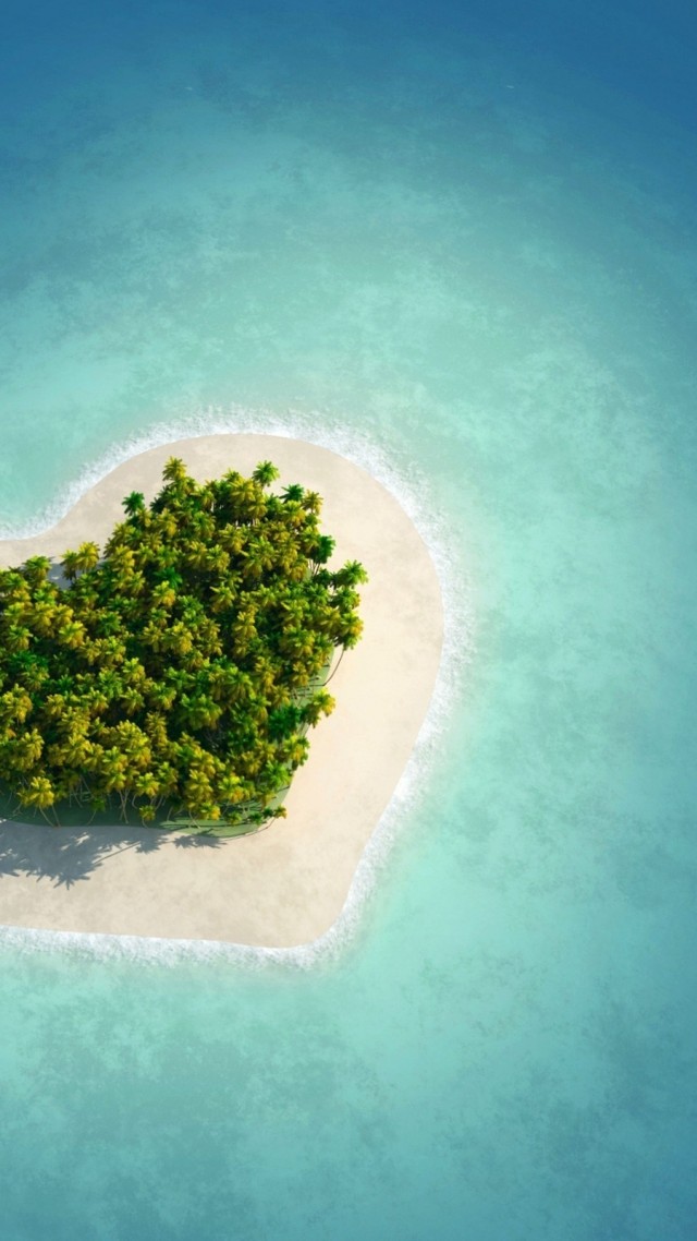 love image, heart, HD, island, ocean (vertical)