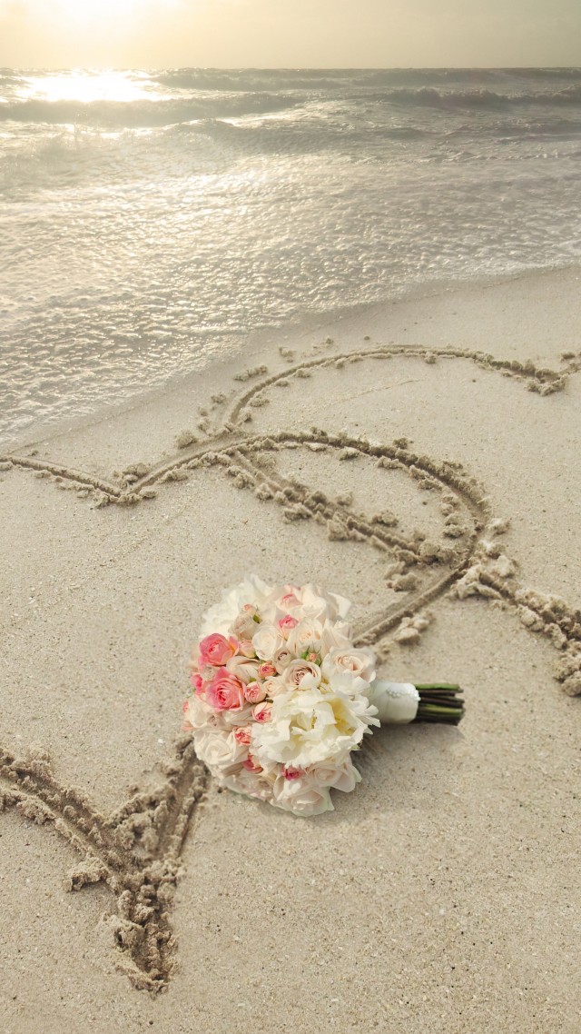 love image, heart, 8k, beach (vertical)