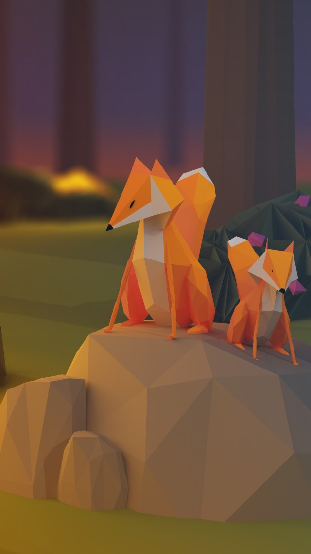fox, low poly, 3d, forest (vertical)