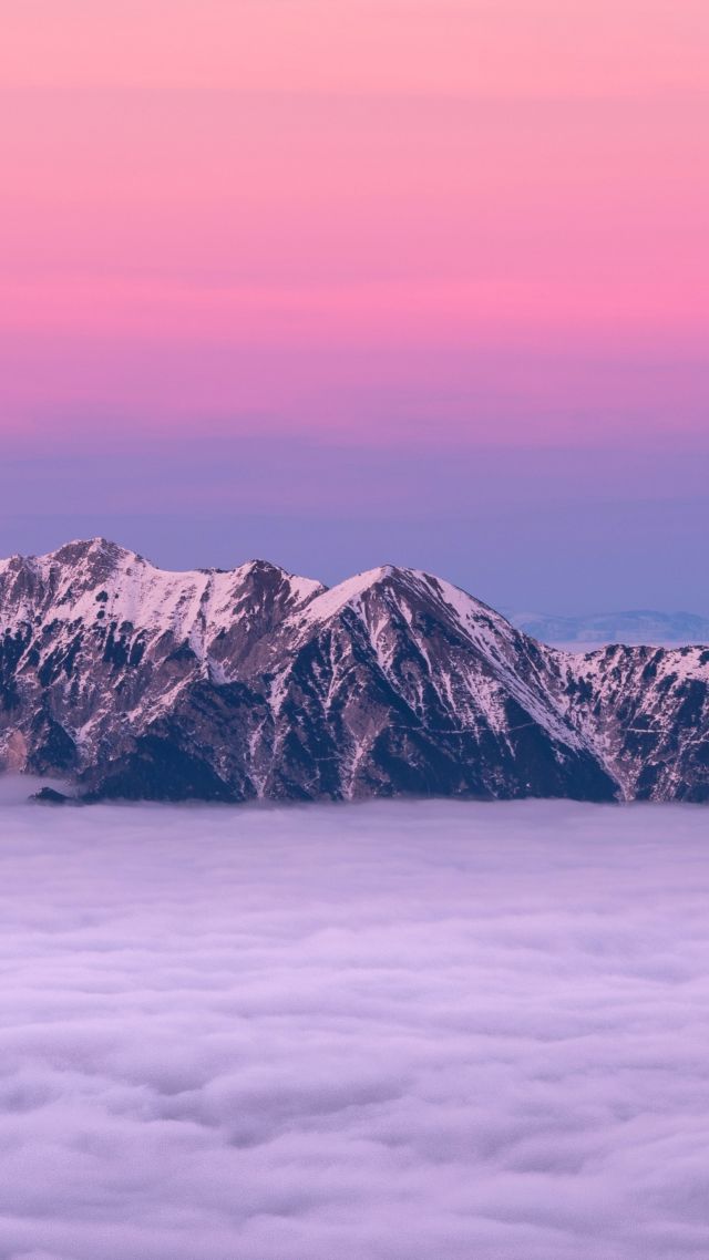 mountain, sky, fog, 5k (vertical)