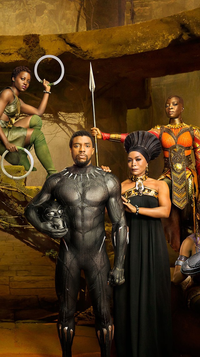 Black Panther, Chadwick Boseman, Michael B. Jordan, Angela Bassett, 4k (vertical)