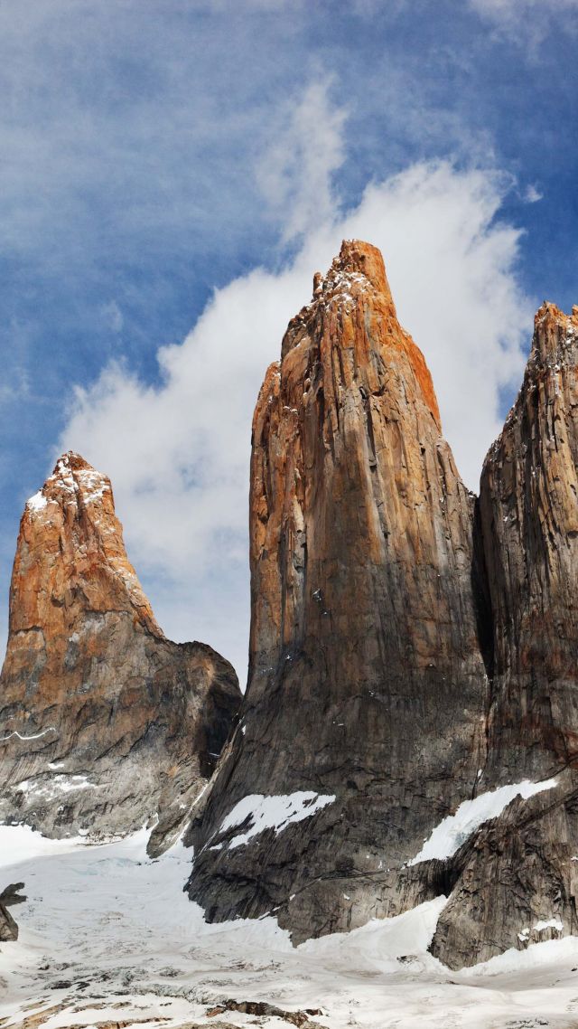Torres del Paine, Chile, sky, mountains, 4k (vertical)