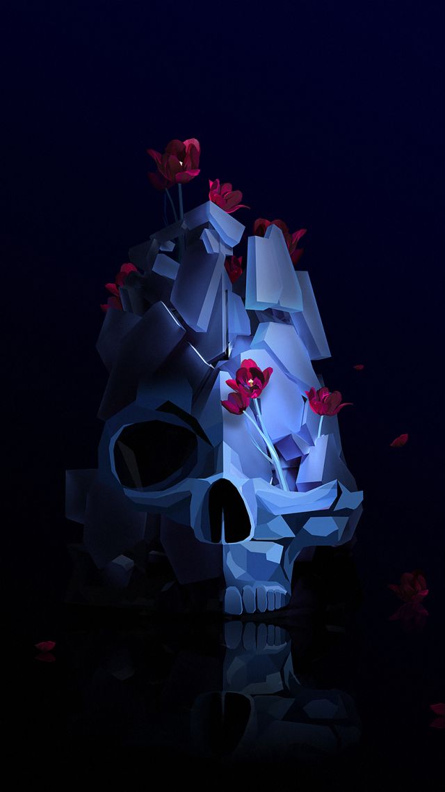 skull, flower, 3D, HD (vertical)