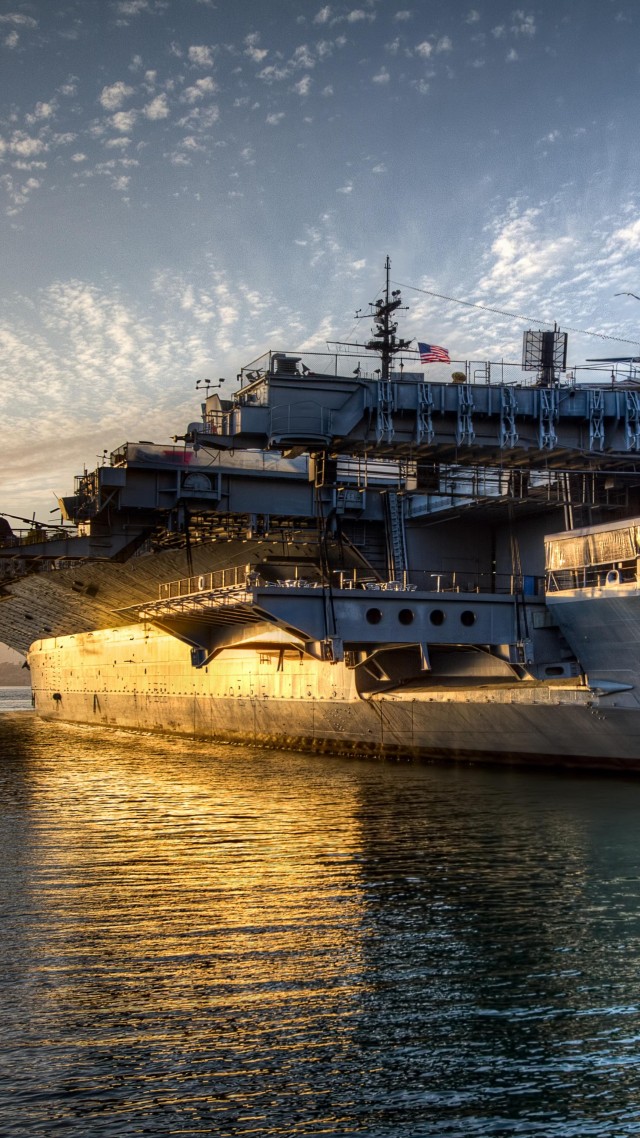 aircraft carrier, warship, U.S. Navy, sunset, sea, sky (vertical)