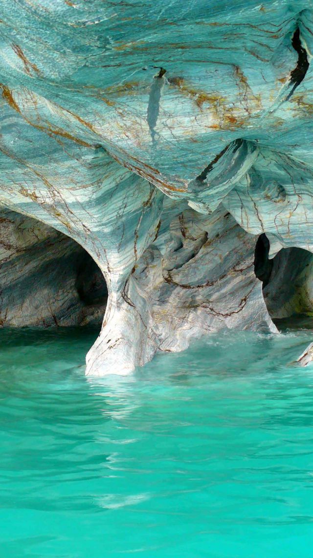 Marble caves, Chile, ocean, 4k (vertical)