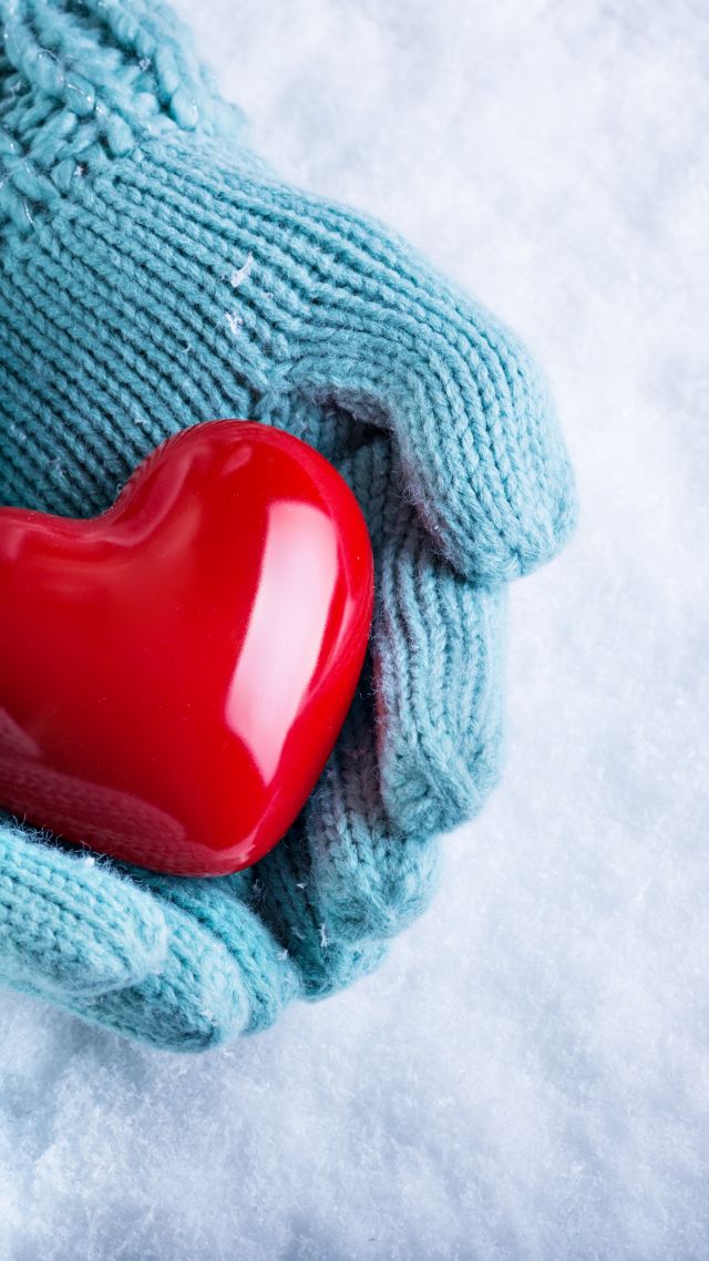 love image, hand, snow, heart, 4k (vertical)