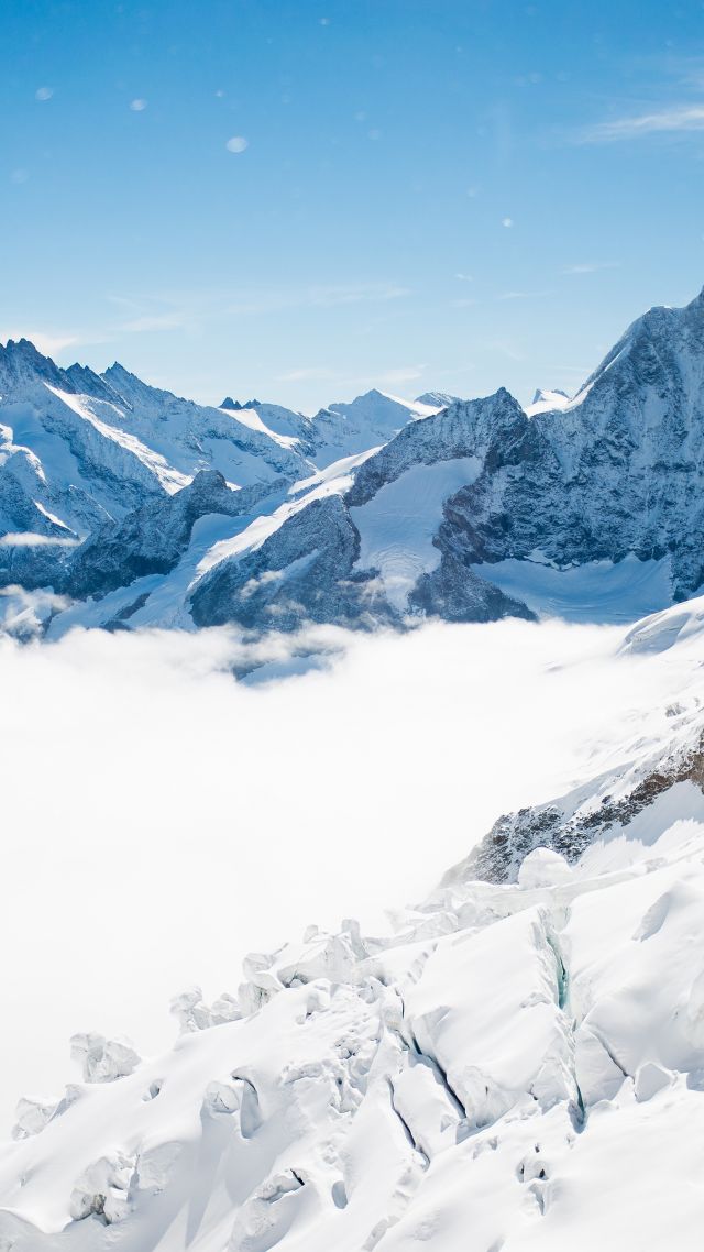 Bernese Alps, mountain, Switzerland, snow, winter, sky, clouds, 4k (vertical)