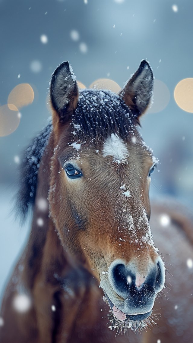 horse, cute animals, snow, winter, 5k (vertical)