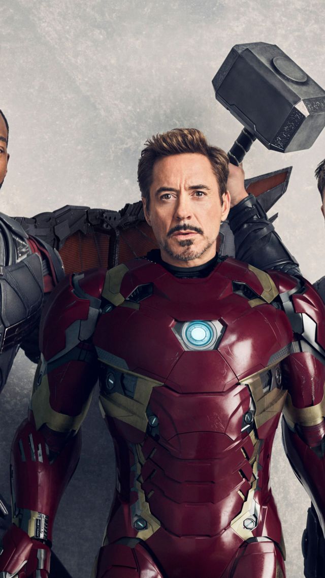 Avengers: Infinity War, Falcon, Iron Man, Thor, Anthony Mackie, Robert Downey Jr., Chris Hemsworth, 5k (vertical)