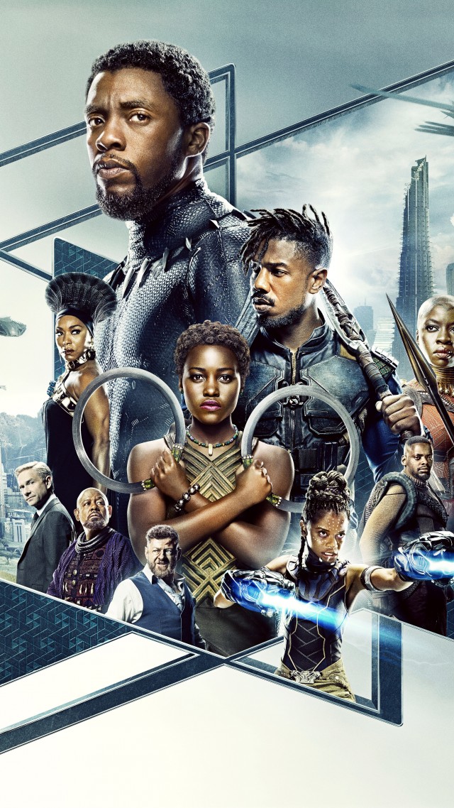 Black Panther, Chadwick Boseman, Michael B. Jordan, Angela Bassett, Forest Whitaker, Martin Freeman, Lupita Nyong'o, 5k (vertical)