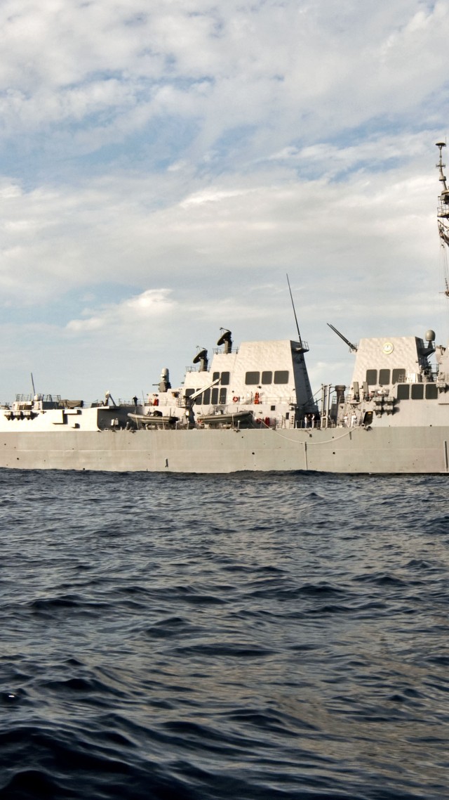 USS Arleigh Burke, DDG-51, lead ship, Arleigh Burke-class, destroyer, warship, U.S. Navy, sea (vertical)