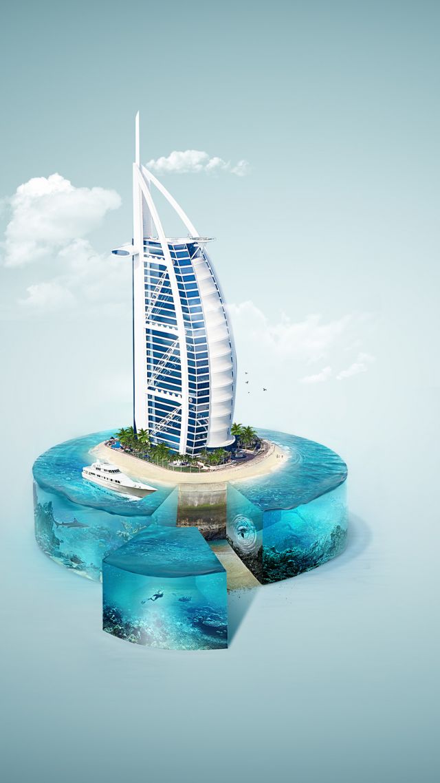 art, Burj Al Arab Hotel, 4k (vertical)