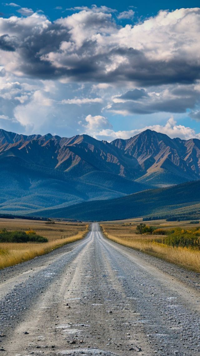 road, sky, clouds, mountains, 8k (vertical)