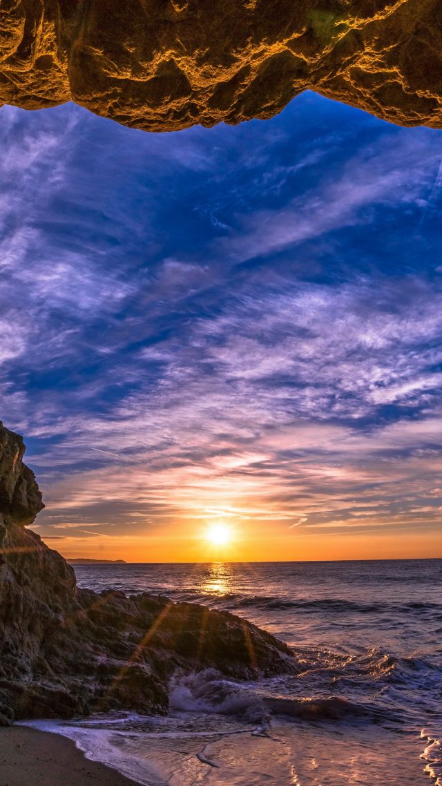 Malibu, California, sunset, beach, ocean, coast, sky, 5k (vertical)