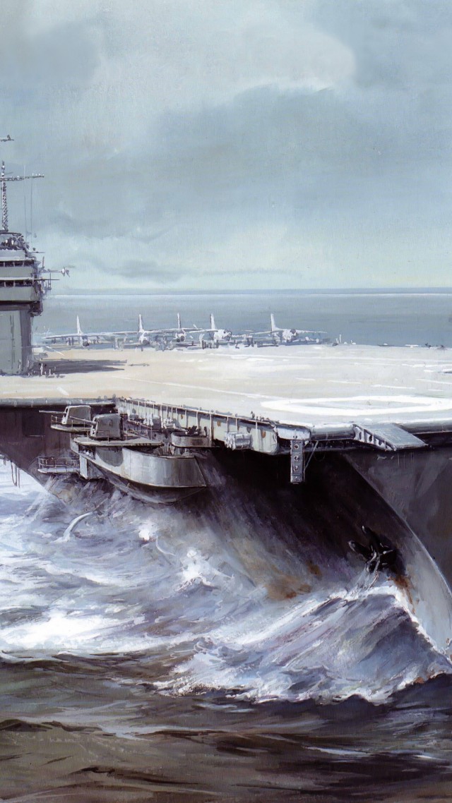 USS Saratoga, CVA 60, CVB-60, carrier, Forrestal-class, aircraft, art, painting (vertical)