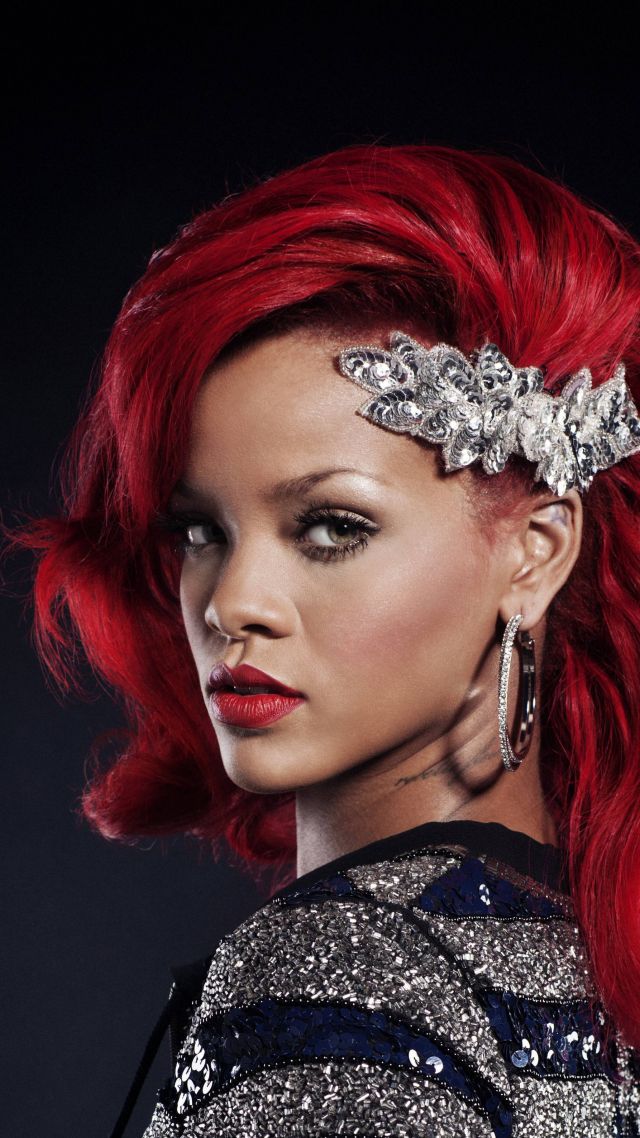Rihanna, Singer, red, hair, 4K (vertical)
