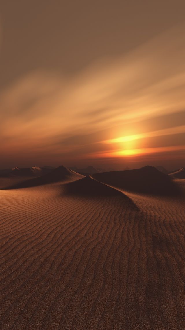 sunset, dunes, desert, sand, 5K (vertical)