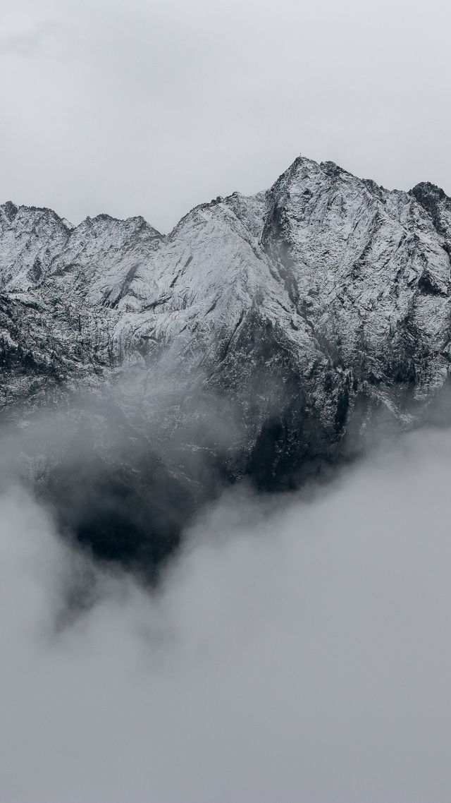 mountains, clouds, 5K (vertical)