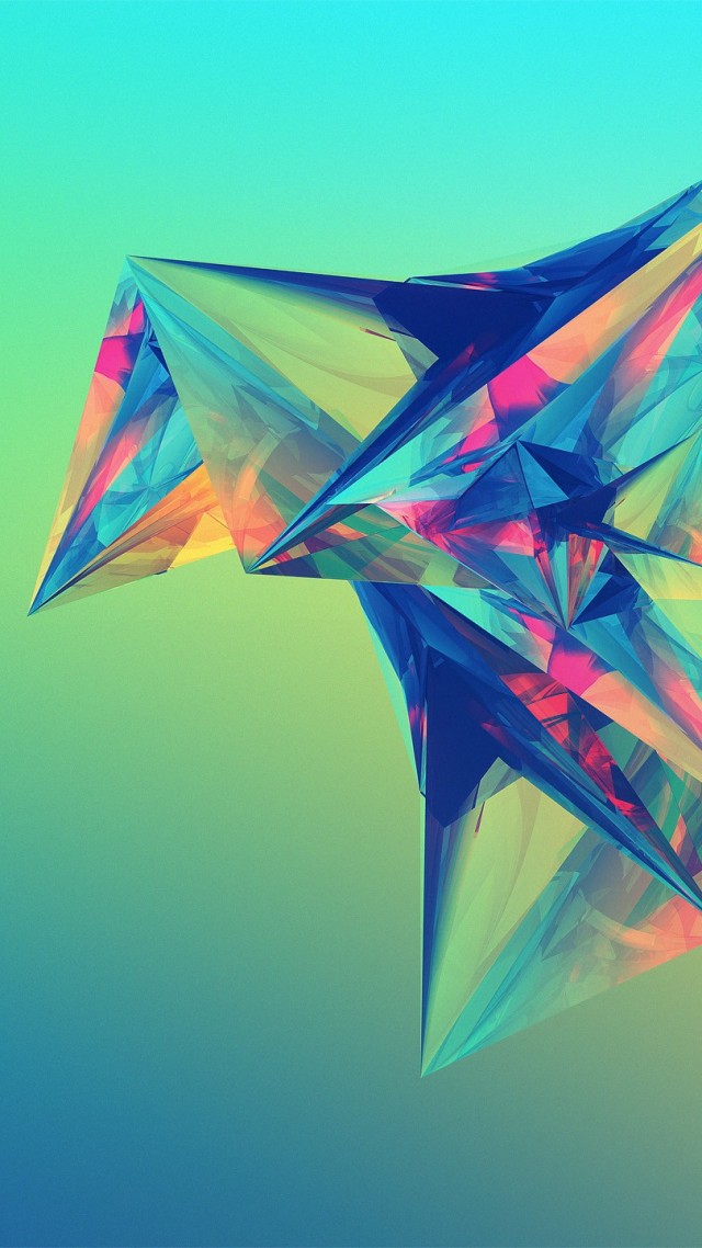 polygon, 4k, HD wallpaper, green, orange, blue, background (vertical)