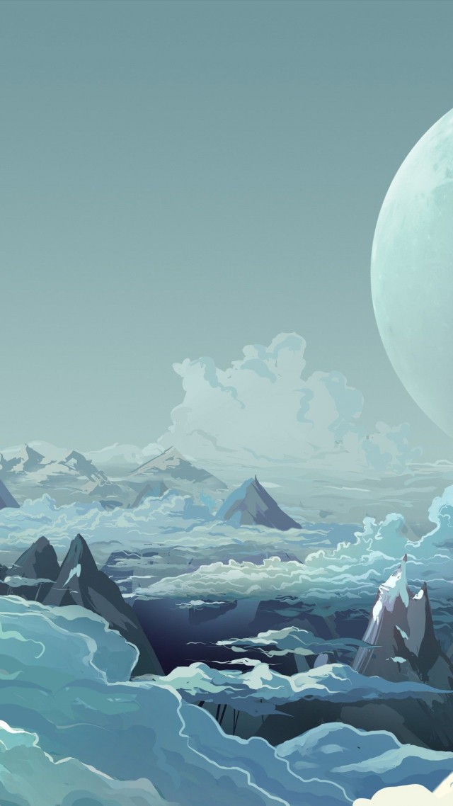 mountains, clouds, planets, snow (vertical)