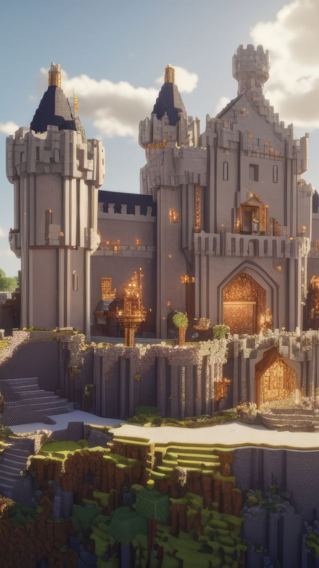 Minecraft 2024, castle, treasures, 4k (vertical)