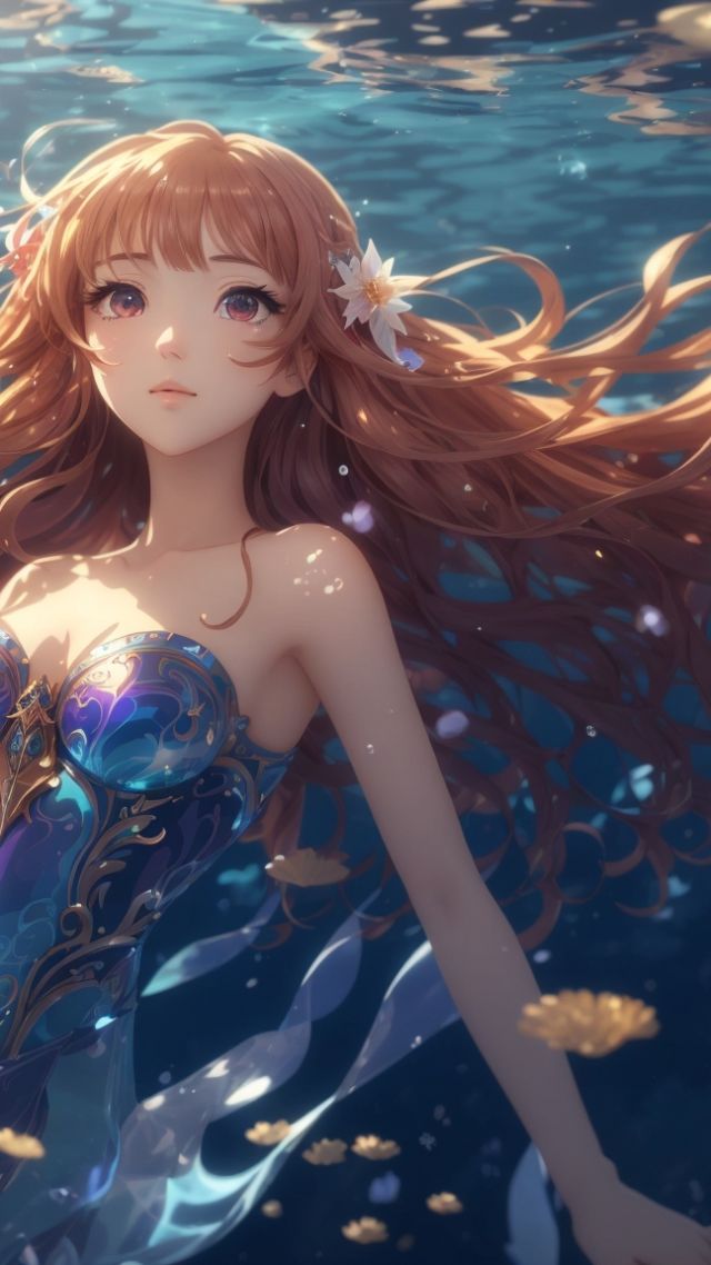 anime girl, fantasy, water (vertical)